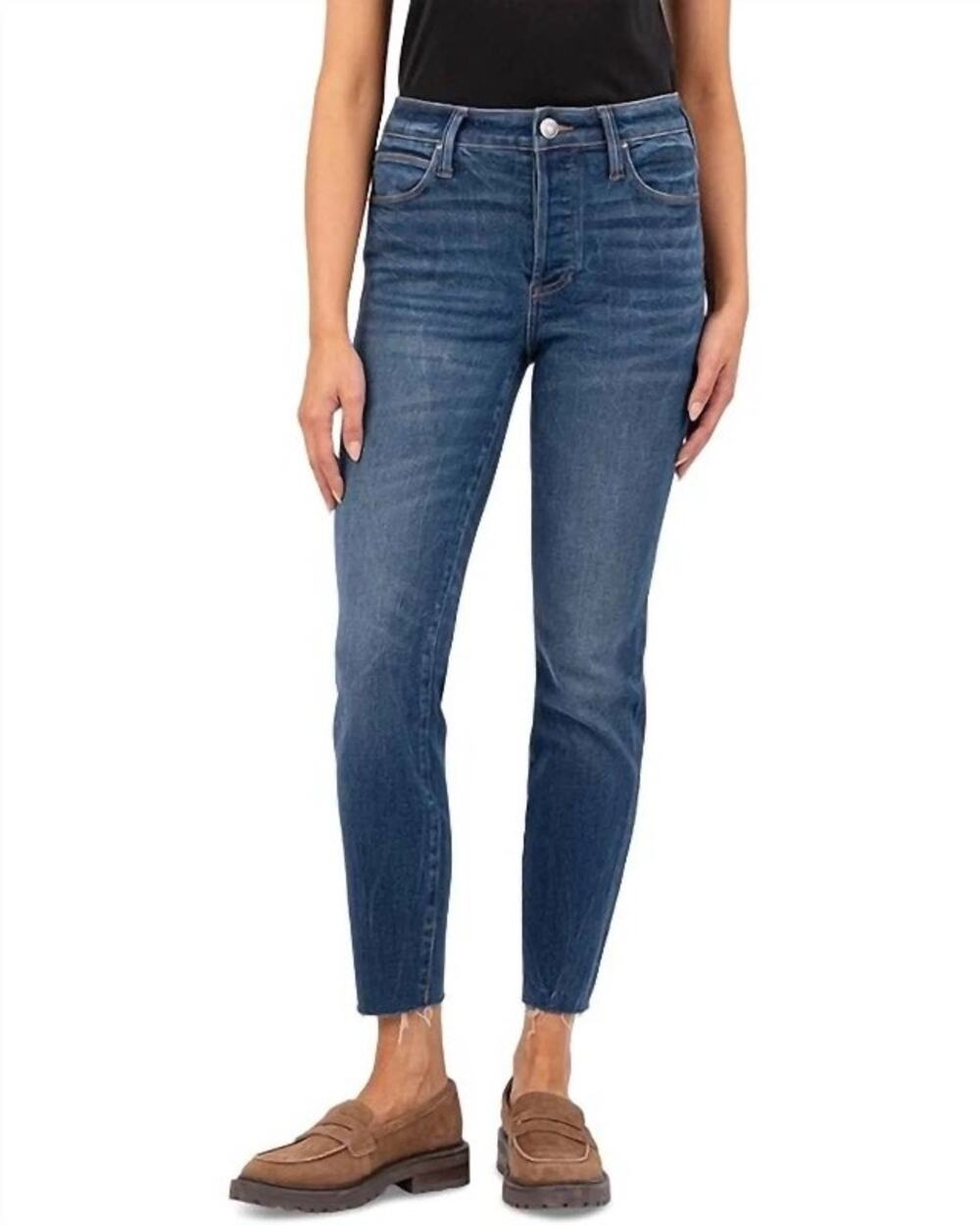 Kut from the Kloth Charlize High Rise Button Fly Cigarette Jeans Raw Hem Sz 12